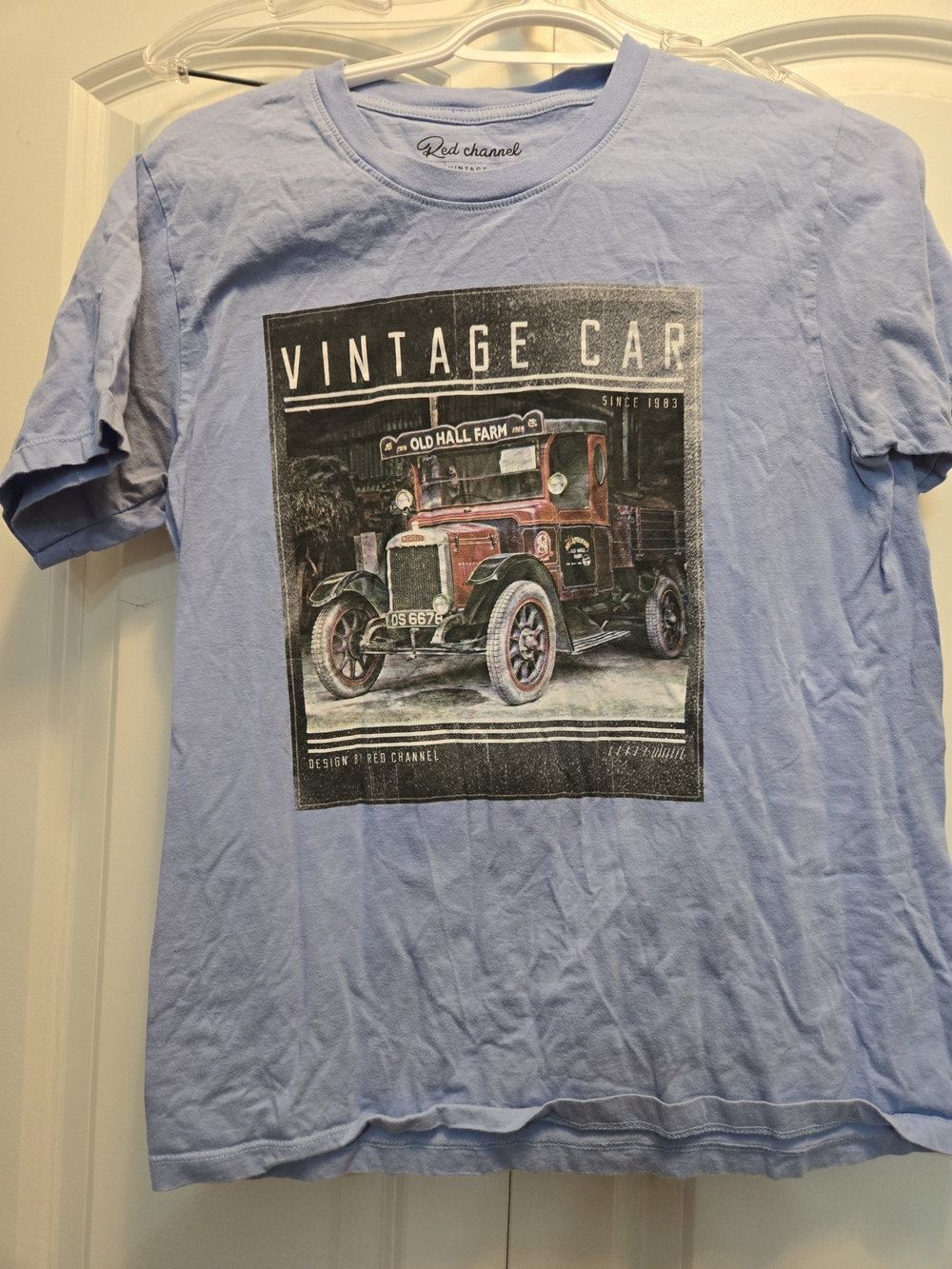 Red Channel Light Blue Short-Sleeve Tee with Vintage Car Graphic
